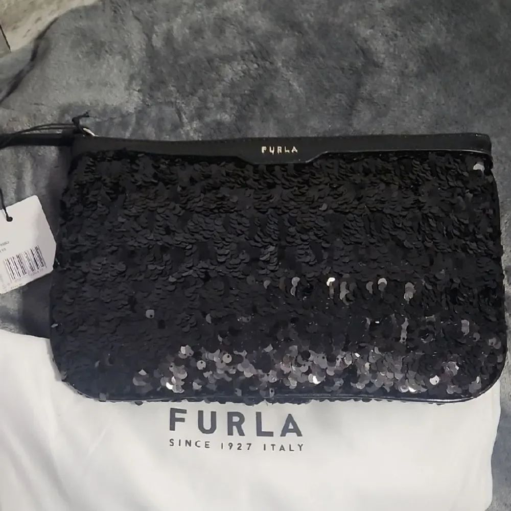 Furla Sparkling Black Sequin Wristlet